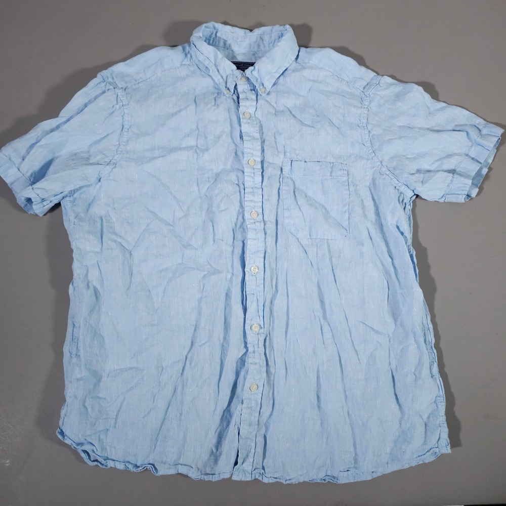 Vineyard Vines Button Down‎ Mens XXL Light Blue 100% Linen Short Sleeve Shirt